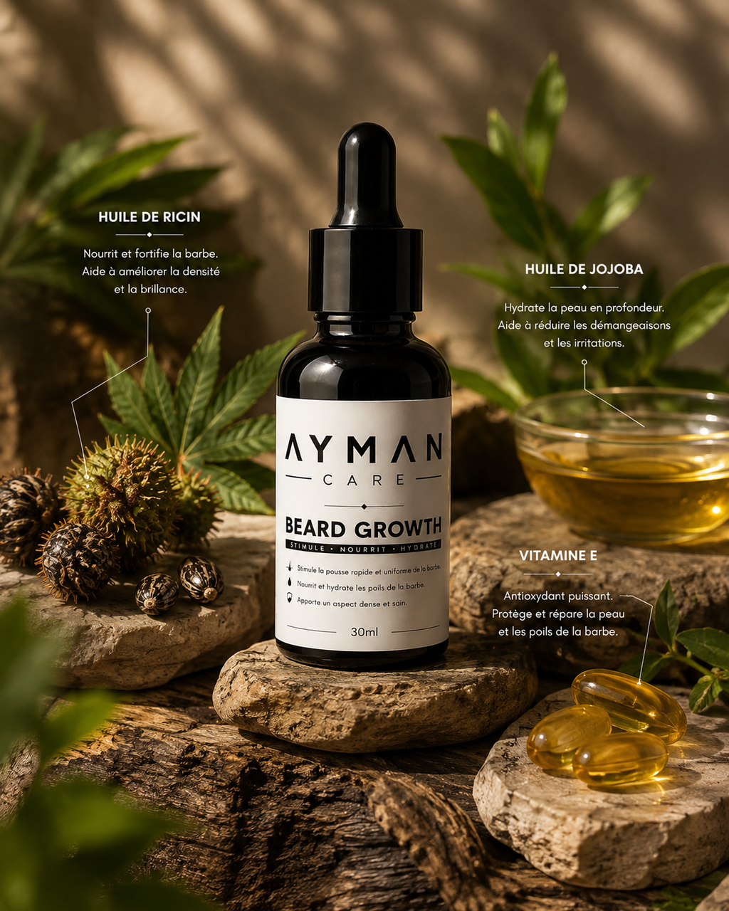 Huile à Barbe AYMAN CARE 30ml | Soin & Hydratation