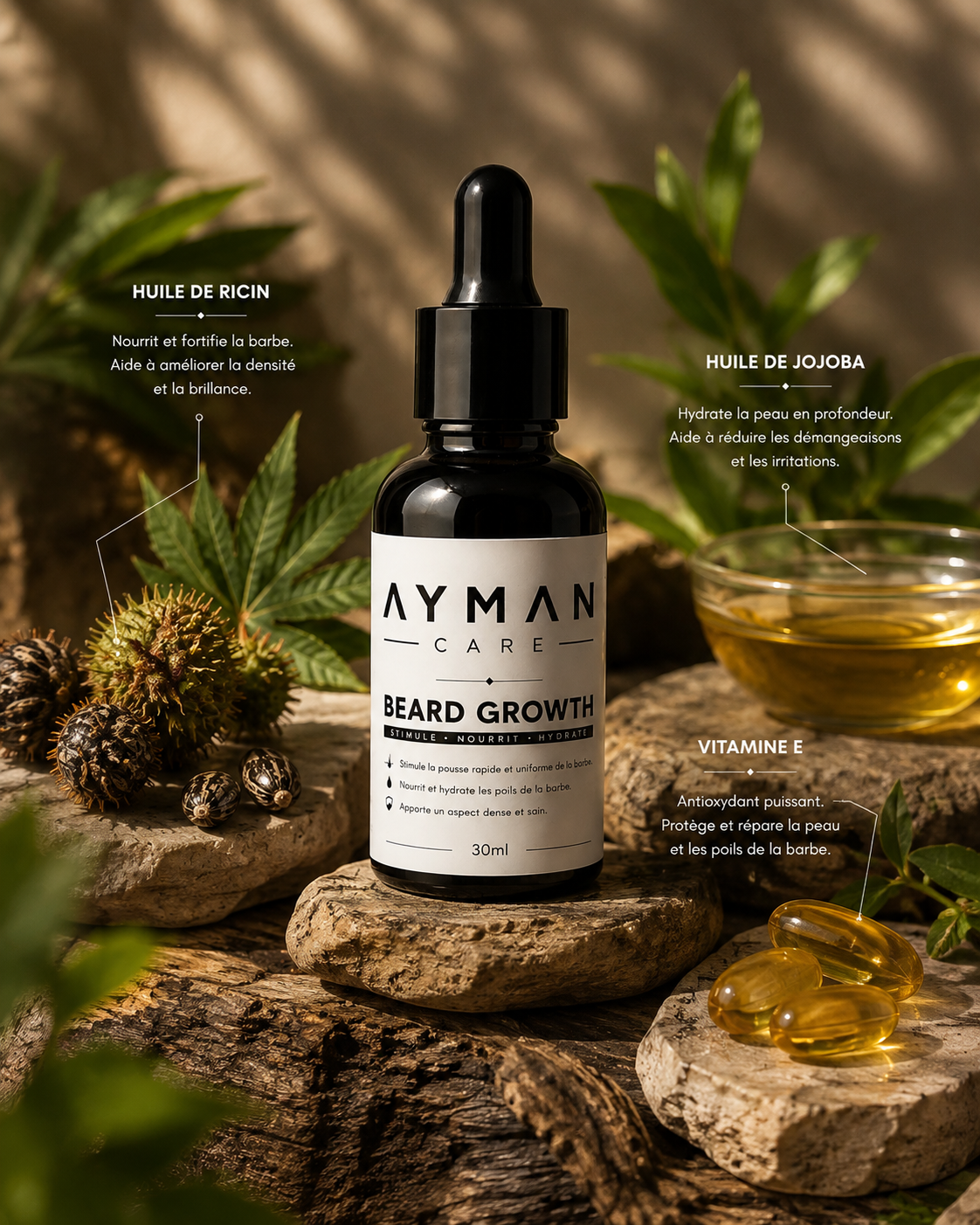 Huile à Barbe AYMAN CARE 30ml | Soin & Hydratation